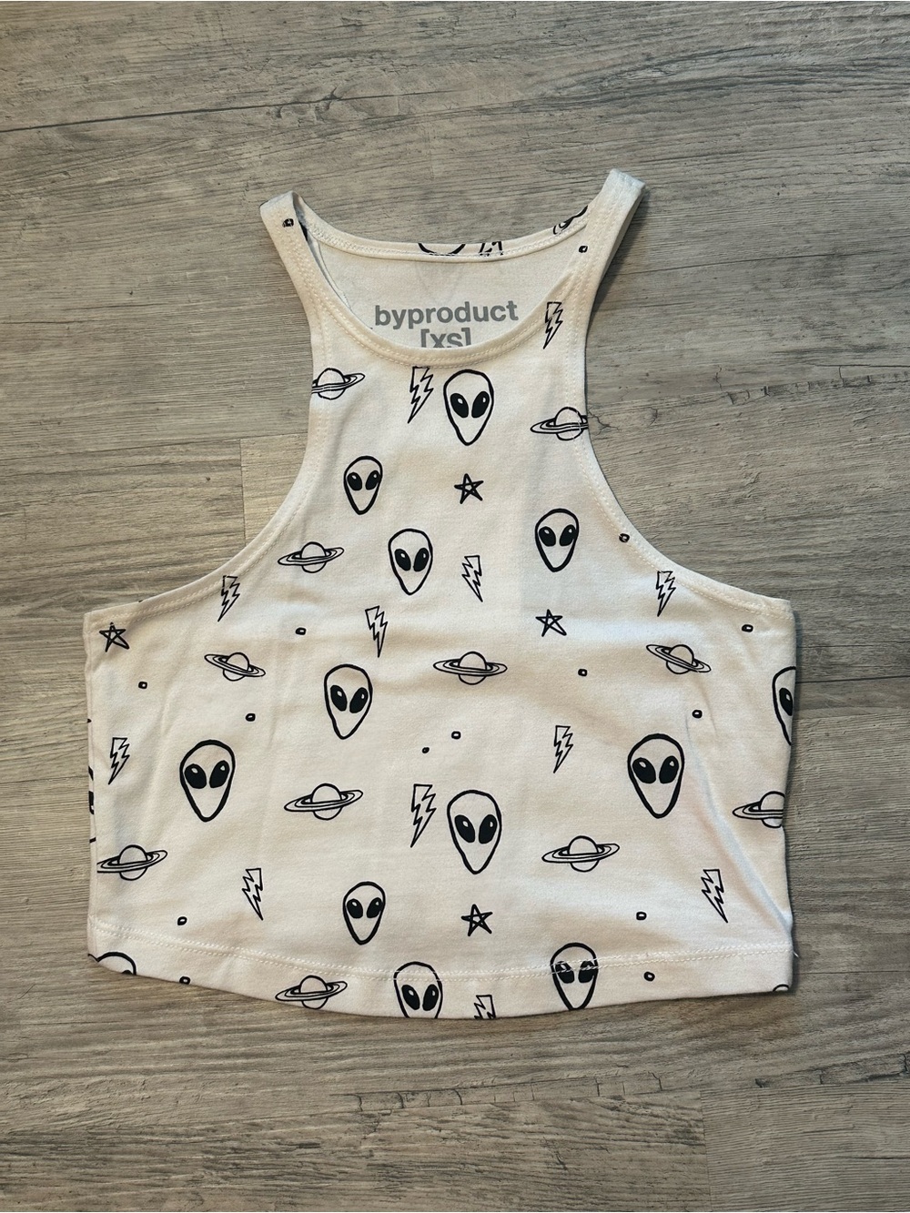 White Alien Print Crop Tank